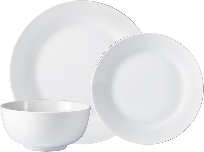 Unknown1 Dinnerware Set 12pcs Plain White Round Rim Aspen 12 X 15 Solid Modern Contemporary Porcelain 12 Piece Microwave Safe