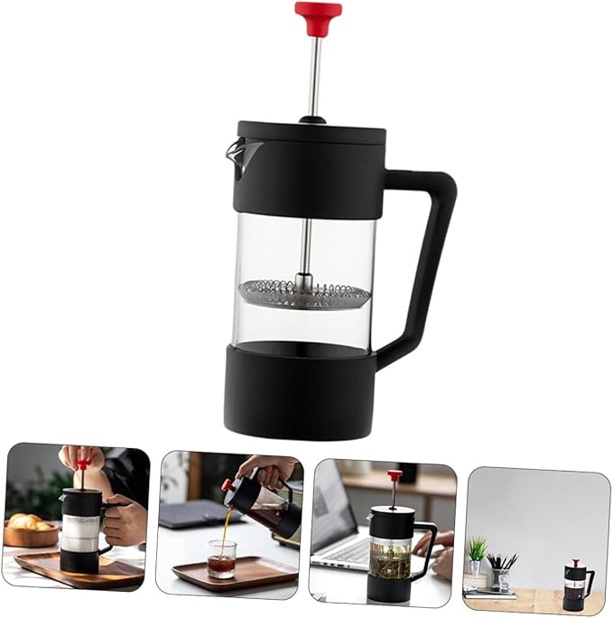 350ml Stainless Steel Coffee Press Pot with Glass Carafe Double Filter Coffee Maker for Home and Travel Brewing