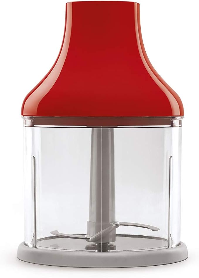 SMEG Handheld Immersion Blender with Beaker Chopping Bowl w/Lid Wire Whisk 5 Speed Controls made with Stainless Steel Blades and Ergonomic Design (Red)