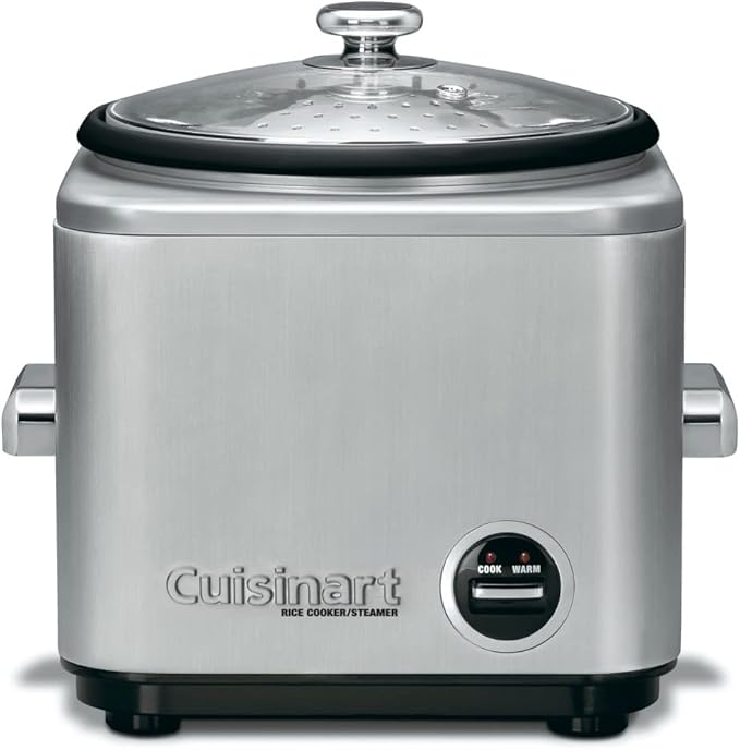 Cuisinart 8-Cup Rice Cooker Silver &amp Electric Kettle 1.7-Liter Capacity Cordless 1500-Watts for Fast Heat Up Stay Cool Non-Slip Handle Stainless Steel CPK-17P1