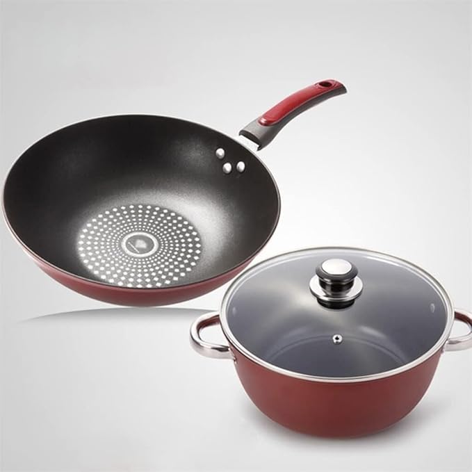 Household Non-Stick 2-Piece Cookware Set with Pot and Frying Pan Stainless Steel Induction &amp Universal Stove
