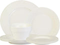 12-Piece White Ceramic Dinnerware Set - Relief Series Service for 4 Includes Bowls &amp 8''/9.6'' Plates Glossy Finish