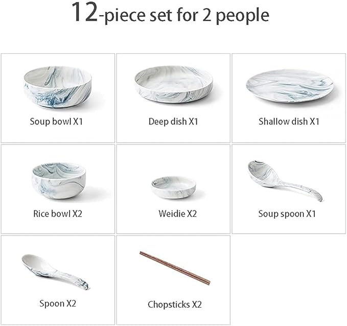 Classic Ceramic Dinnerware Sets Nordic Creative Plate and Bowl Set Marble Pattern Kitchen Kitchen Plate Set Dishwasher Microwave Safe 2 4 6 10 Dishware SetsMarble-12Pcs (Size:12Pcs)