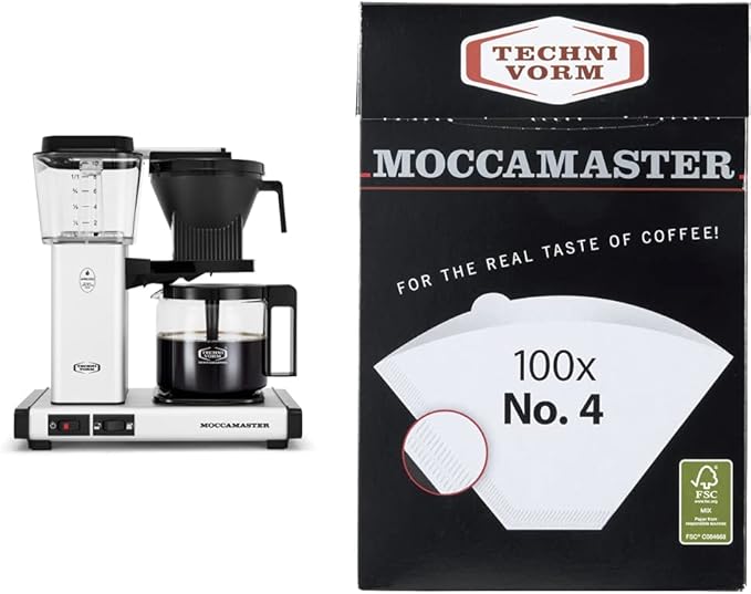 Technivorm Moccamaster 53930 KBGV 10-Cup Coffee Maker Matte Silver 40 oz 10 Cup 1.25 L &amp #4 White Paper Filters 100-count per box
