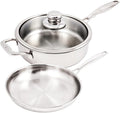 Swiss Diamond Premium Clad 5-Ply Stainless Steel 3 Piece Cookware Set with Satin Exterior Finish Induction Compatible Stainless Steel Pots and Pans Set - Oven and Dishwasher Safe