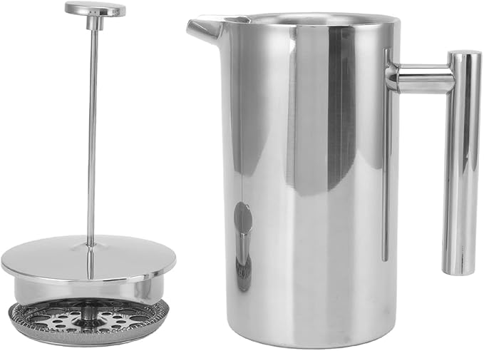 ZJchao French Press Coffee Maker Stainless Steel Double Wall Teapot Hand Brewed Coffee Press with Filter Screen Large Capacity Durable Heat for Home Office Camping Travel (350ml)