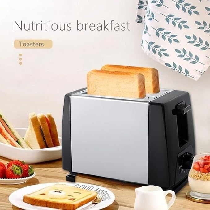 Bread Toaster Electric Compact Mini Toasters 2 Slice Automatic Toaster with 6 Browning Settings Extra Wide Slots For Bagels and Special Breads Easy-to-Clean 750W (Black)