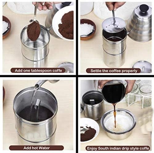 KERAM coffee filters indian style-drip coffee maker 400 ml(13.52 Oz) 8-12 cup-coffee bar accessories-madras coffee filter-dripper camping-hiking reusable/permanent slow metal filter pour over dripper