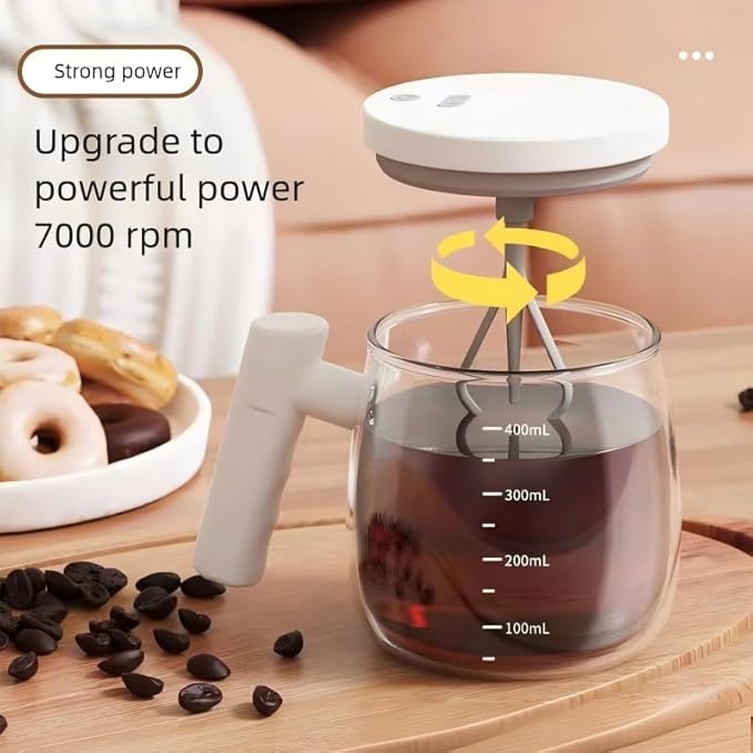 Portable Electric Stirring Cup with USB Charging Automatic Self-Stirring Mug with 3-Pronged Rod Waterproof and Washable (Khaki)