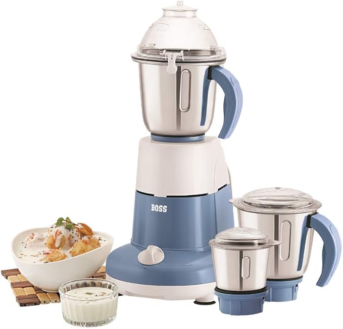 BOSS Excel Pro 3-Jar Mixer Grinder Kitchen Grinding Genius 750 Watt Powerful Motor 3 Variable Speed with Incher 110VBlue