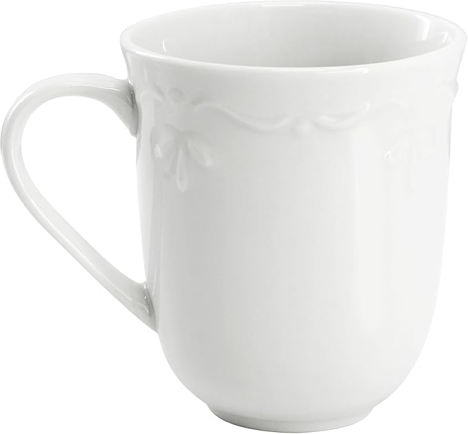 Henryi 16 Piece Porcelain Dinnerware Set – White Dinner Plates Bowls and Mugs with Embossed Rim – Microwave &amp Dishwasher Safe