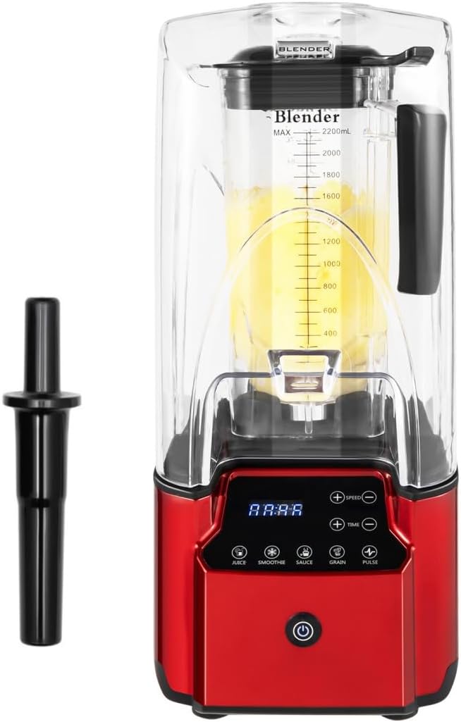 Commercial Blender 2200W Blender Fruit Juicer Smoothie with Soundproof Cover Blender &amp 4 Preset Speeds 74-oz Large Capacity Blenders for Milkshakes Ice Cream Juices Strong &amp Quiet
