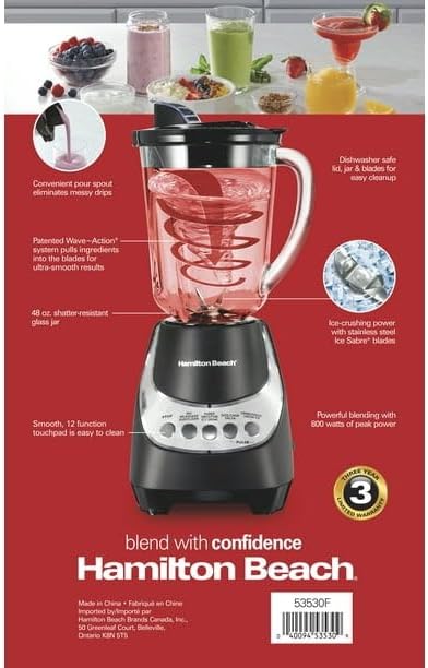 Wave Action Quiet Blender 48 Oz. Glass Jar 12 Blending Functions Black 53530F ICE-CRUSHING POWER ULTRA-SMOOTH RESULTS WITH PATENTED WAVE~ACTION SYSTEM