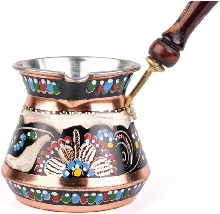 Copper Turkish Coffee Pot Set Erzincan Handmade 3 Piece Tombik Traditional Coffee Maker Set for Home Kitchen Black Color - Black One Size