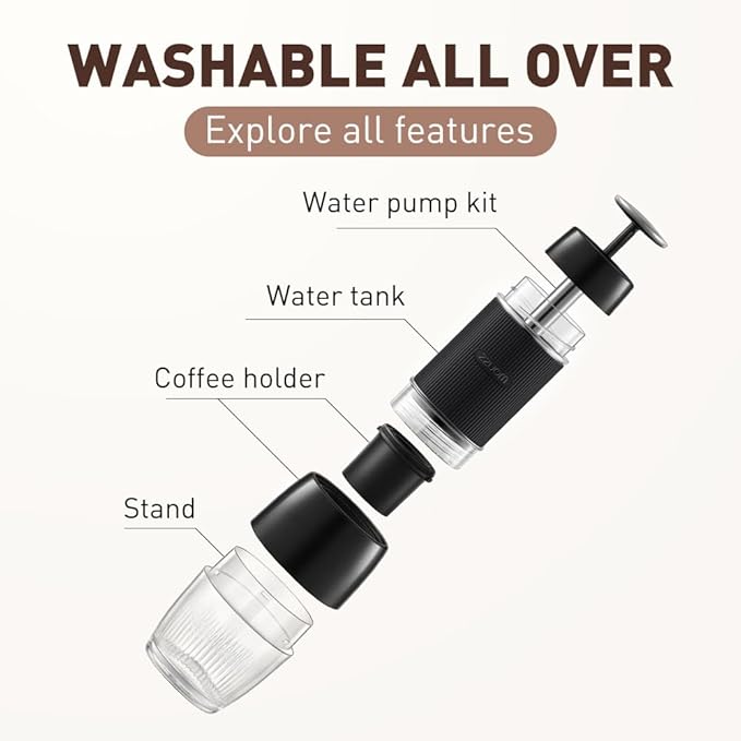 Portable Espresso Maker 18 Bar Travel Coffee Maker Hand Pressure Capsules Ground Coffee Extraction Drip Coffee Brewing Making Machine for Kitchen TravelCampingHiking