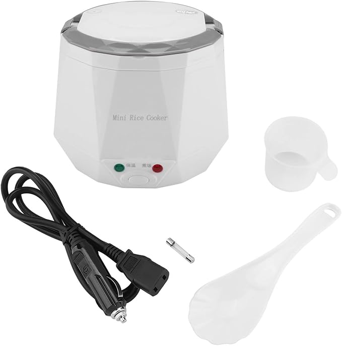 Dioche Multifunctional Electric Rice Cooker and Food Steamer 24V 140W with 1.3L Capacity for Trucks and Home Use Portable White Design (White)