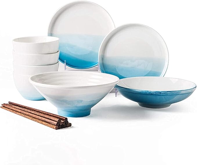 Porcelain Dinnerware Set Complete Porcelain Combination Modern Dinnerware Set Include Plates Bowls Sets -Service For 4/6Blue12 Pcs