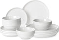 HAPPY KIT 12 Pieces Porcelain Dinnerware Set Serving Plates and Bowls Set for 4 Chip and Scratch Resistant White Kitchen Dishware Sets Thick-edge Non-slip Design