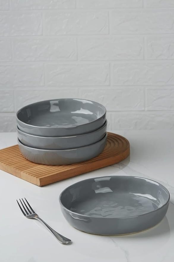 Famiware Mars Plates and Bowls Set for 4 16 Pieces Dinnerware Sets 8.5 Pasta Bowls for Serving Dark Gray