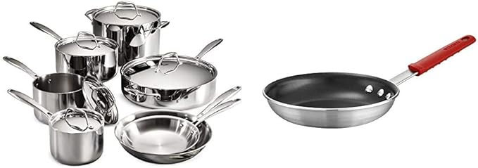 Tramontina 80116/249DS Gourmet Stainless Steel Induction-Ready Tri-Ply Clad 12-Piece Cookware Set NSF-Certified Made in Brazil &amp Professional Aluminum Nonstick Restaurant Fry Pan 10 Made in U