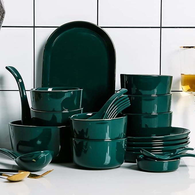 Nordic Light Luxury Emerald Ideas Porcelain Dinnerware Set 48 Piece 10 Person Plate Bowl Set Plate Set