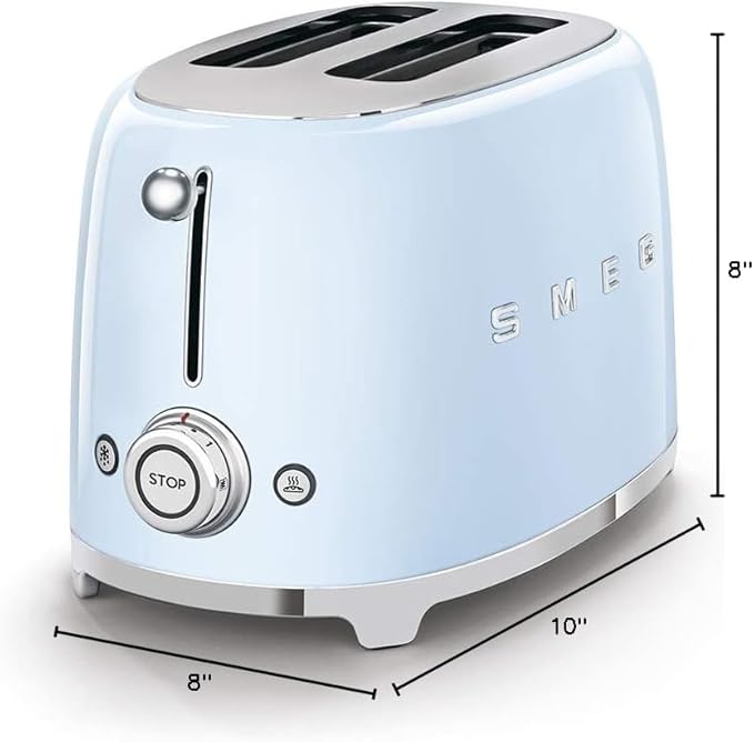 SMEG 2 Slice Toaster and Sandwich Rack Combo Pastel Blue