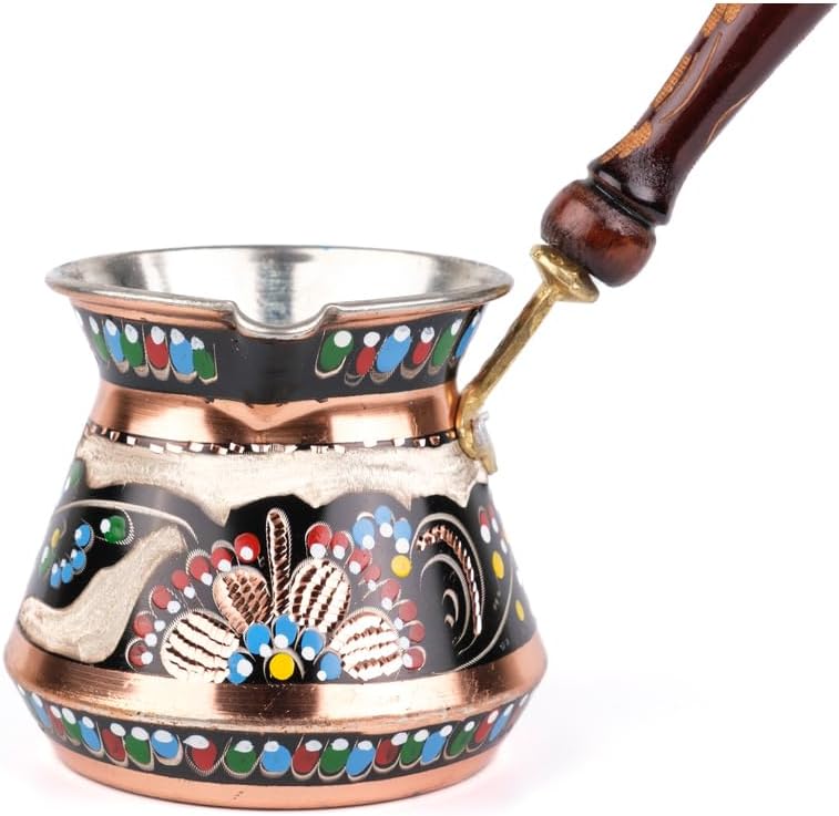 Copper Turkish Coffee Pot Cezve Ibrik Stovetop Coffee Maker Handcrafted in Erzincan Traditional Design for 4 People Black - Black One Size