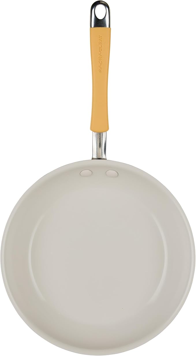 Rachael Ray Cucina Ceramic Cookware Set - 13 Pieces - Ceramic Pots and Pans Set w/Nonstick Frying Pans Saute Pan Saucepans Stockpot Lids Pan Protectors &amp Cooking Utensils - Turmeric