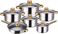 Stainless Heavy Steel Pots and Pans Set 12PCS Ktichen Stainless Steel Nonstick Cookware Set with Glass Lids Full Clad Cooking Set with Stay-Cool Handles Dishwasher Safe Compatible with All Stovetops H