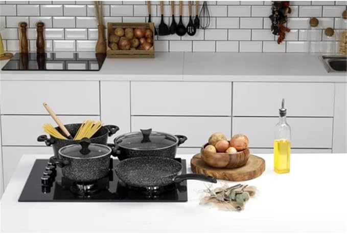 Cookware 7 Piece Granite Cookware Set Black Pan Kitchen Supplies Handy Non- Stick Frying Pan Cookware