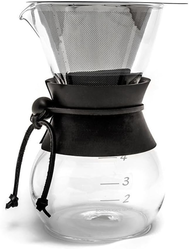 Yama Glass Yama Coffee Glass 20oz Pour Over Drip Pot With Reusable Stainless Steel Filter Cone Heat Sleeve Hand Blown in Taiwan