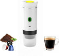 Mini Electric Espresso Coffee Machine Small Self-Heating Portable Car Coffee Maker with Capsule and Ground Coffee for Office RV Travel Camping Hiking (white)
