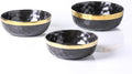 Stone Lain Florian Porcelain 3-Piece Round Bowl Service Set Black with Gold Rim