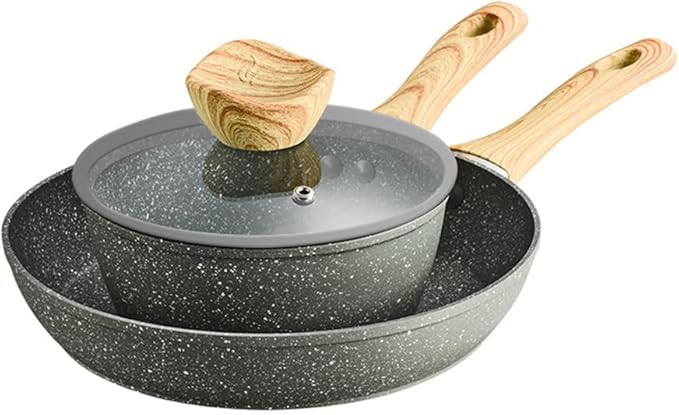 Black Pots and Pans Set 10 Piece Kitchen Cookware Sets Nonstick Granite Coating Cooking Set Induction Compatible with Frying Saucepan Sauté Pan