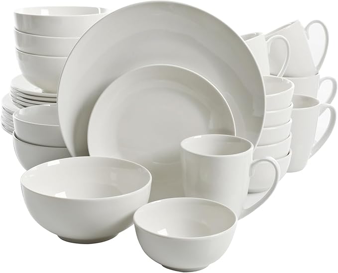 30-Piece White Porcelain Dinnerware Set – Elegant Service for 6 Microwave &amp Dishwasher Safe