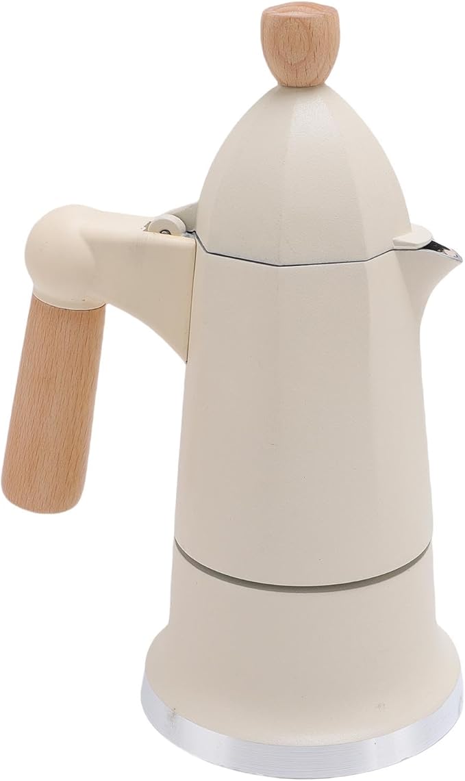SIXRUN Aluminum Alloy Octagonal Percolator Coffee Pot Maker with Safety Valve and Beech Wood Handle (White)