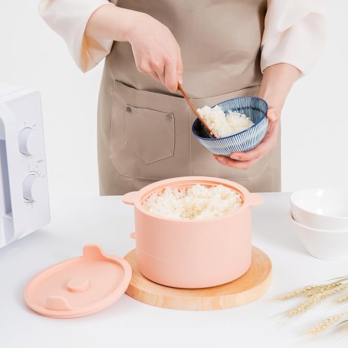 Microwave Low Carb Rice Cooker Container Diet Low Carb Rice Silicone Rice Cooker Pink