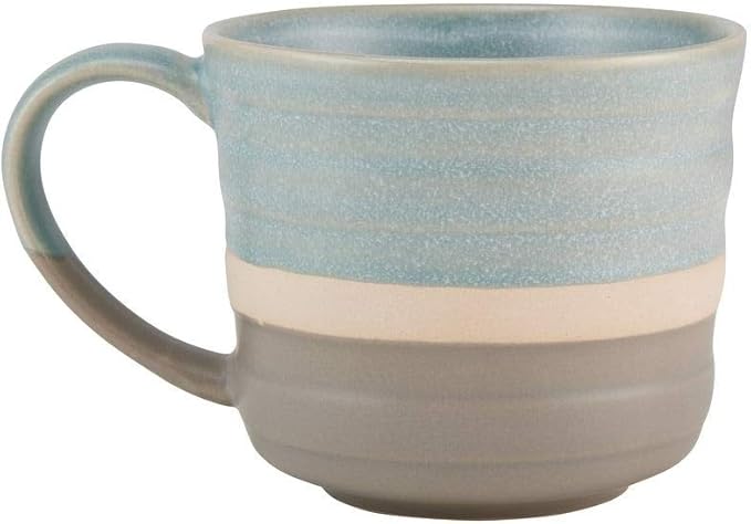 16 Piece Mid-Century Modern Durable Stoneware Dinnerware Set Casual Microwave &amp Dishwasher Safe Colorful Brown Blue Dinnerware Sets for 4 Round Dinner &amp Salad Plates Bowls and Mugs