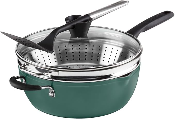 Cuisinart Preferred Pan 4-Pc Set - Sensible Sage Green (4.5 Qt. Multi-Purpose Pan w/Cover Steamer Slotted Turner)
