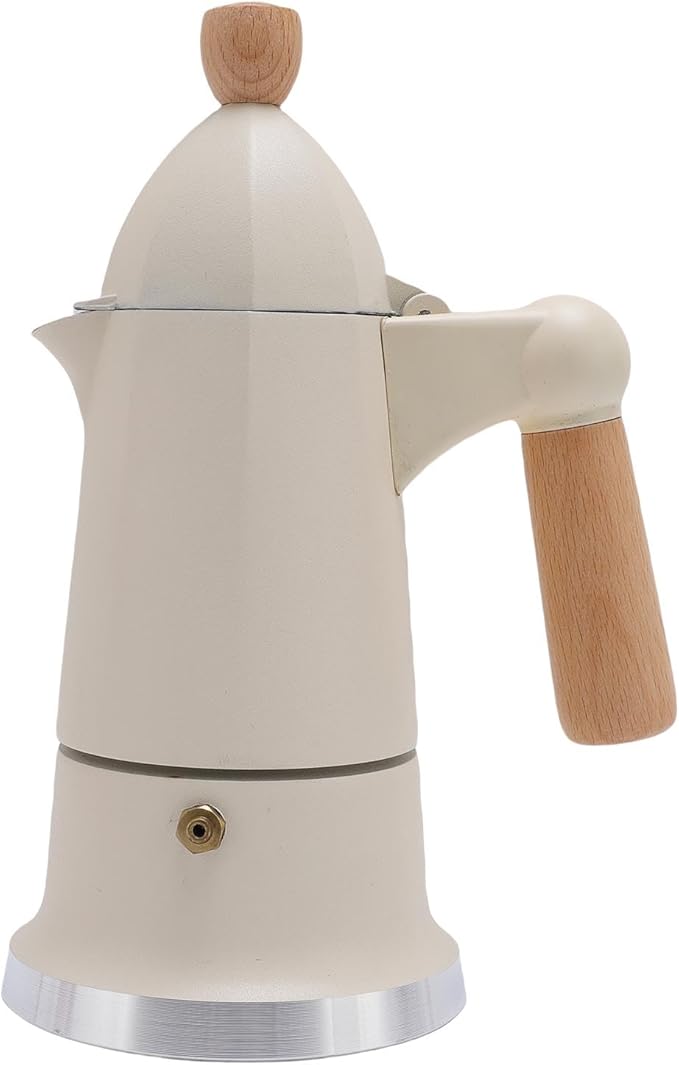 FILFEEL Elegant 3-Cup Stovetop Coffee Maker with Wooden Handle Aluminum Percolator Pot for Home (White)