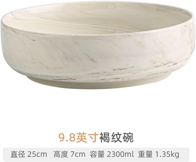 Thcbme 精致高端碗家用陶瓷米饭碗吃饭碗釉下彩新款面碗汤碗大碗轻奢餐具/birthday plates Lounge Round Reactive Glaze Stoneware Dinnerware Set/9.8英寸褐纹碗