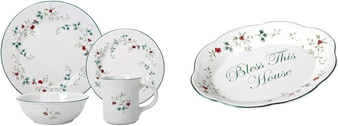 Pfaltzgraff Winterberry 16-Piece Dinnerware Set Service for 4 &amp Winterberry Bless This House Plate -