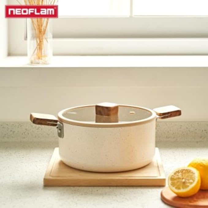 Bien 5-Piece Kitchen Nonstick Cookware Set with Lid Healthy Cooking Ceramic Coating Pan with Wood Handle Pot with Lid Fast Full Induction Compatible Kitchenware Made in Korea