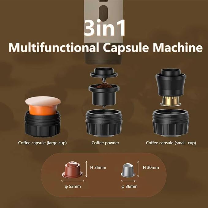 Portable coffee Maker15Bar USB-C Rechargeable Coffee Machine Electric Mini Coffee Maker for Camping Travel Car and Office (brown)