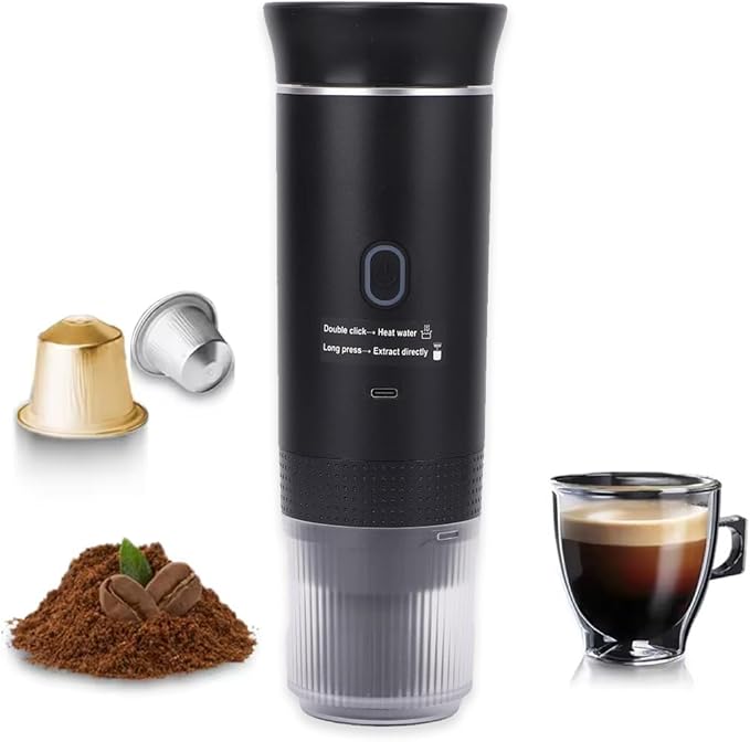 Yunir Portable Electric Espresso Machine 15Bar Rechargeable 2 in 1 Multi Function Electric Coffee Machine One Key Extraction Compatible with NS Capsules for Camping Travel Home