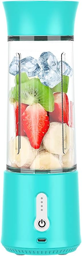 Portable Blender for Shakes and Smoothies USB Rechargeable Personal Blender Mini Blender with a 500ML Strong Stainless-Steel Blades and Powerful Motor For Travel Camping Gym (Mint Blue)