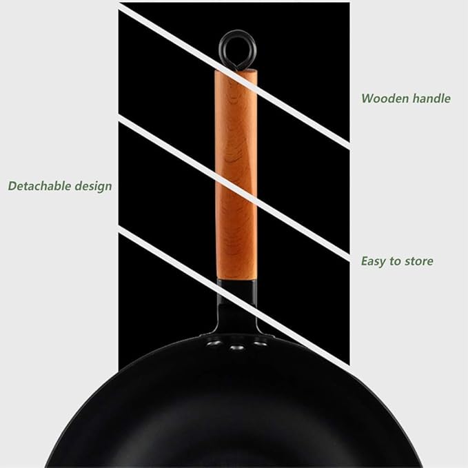 Cooking Pot Deep Saute PanWok32CM Diameter Fine Iron WokThick Uncoated Potwith Stand Glass CoverPhysical Non-StickGas Induction Cooker Frying Pans