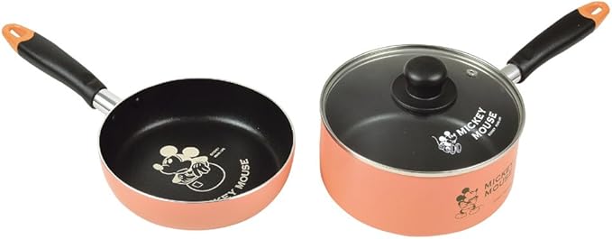 Pearl Metal WD-9067 3-Piece Set Pot Frying Pan Glass Lid 7.1 inches (18 cm) Induction Compatible Fluorine Treatment Mickey Mouse/Vintage Disney