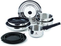 LAGUIOLE 10 Piece Stainless Steel Non-Stick Ceramic Coated Induction Kitchen Set with Removable Handle 3 Pots and 2 Frying Pans - Silver