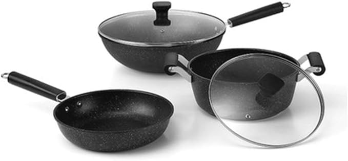 3-Piece SetSaucepans SetsNon-Stick Pan with Tempered Glass Lid Comfortable HandleSuitable for Gas and Induction CookerEasy to Clean Wok Non Stick